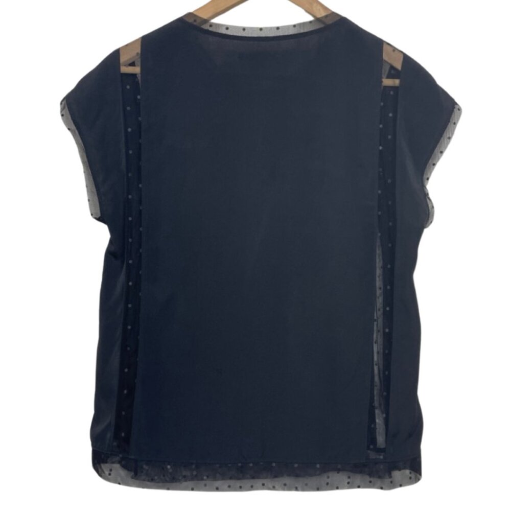 BROADWAY & BROOME | Black Sheer Polka Dot Cut Out Cap Sleeve Top | Size M - Picture 6 of 11